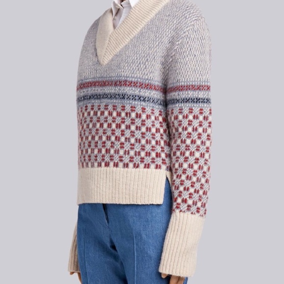 Thom Browne Crab Toy Icon Tweed V Neck Pullover - Picture 10 of 11